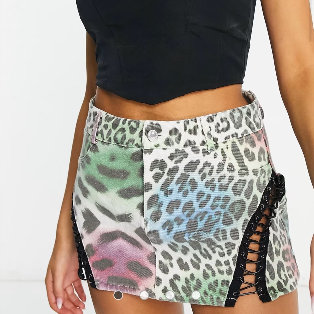 Edikted Pastel Leopard Lace-Up Mini Skirt - Green, Pink, Blue